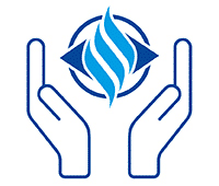 A pictogram representing the Spiragaine logo between two hands