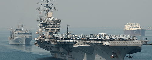 An aircraft carrier at sea